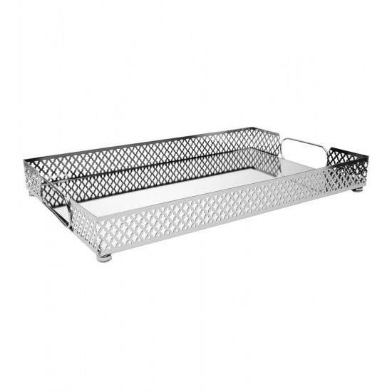 Bandeja 38cm X 24cm X 5cm Com Espelho Marbella Prateada